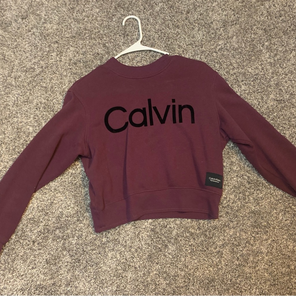 Burgundy Calvin Klein crop top crew neck
